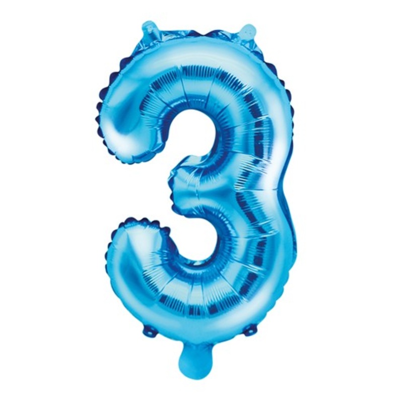 Number 3 foil balloon azure blue 35cm