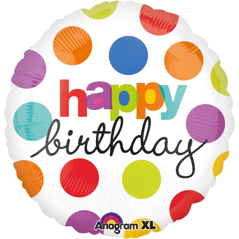 Round birthday balloon with polka dots