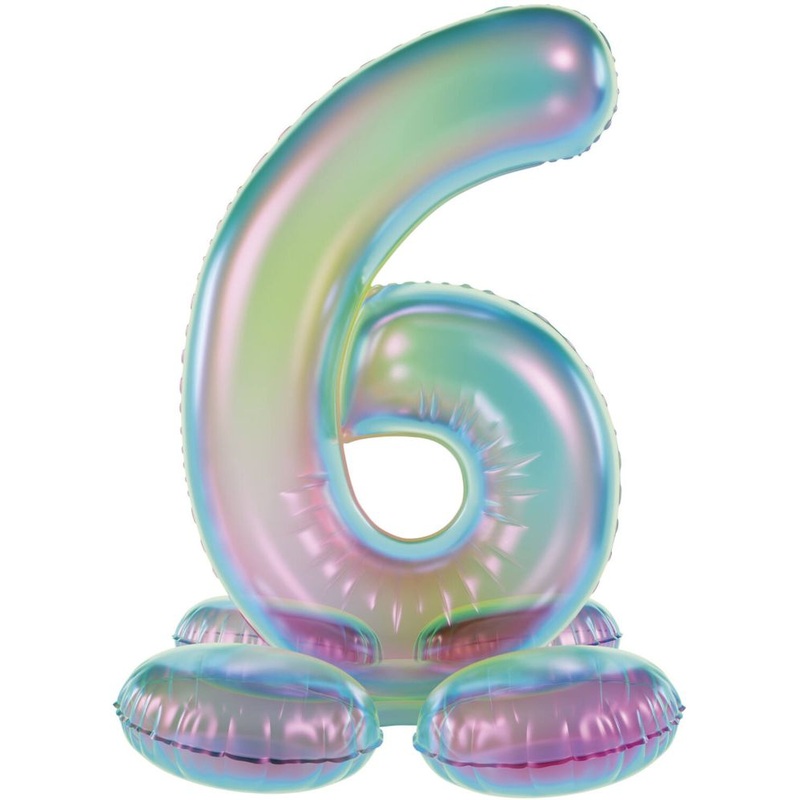 Standing foil balloon iridescent number 6
