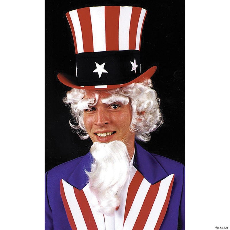 White Uncle Sam Wig with Goatee & Eyebrows