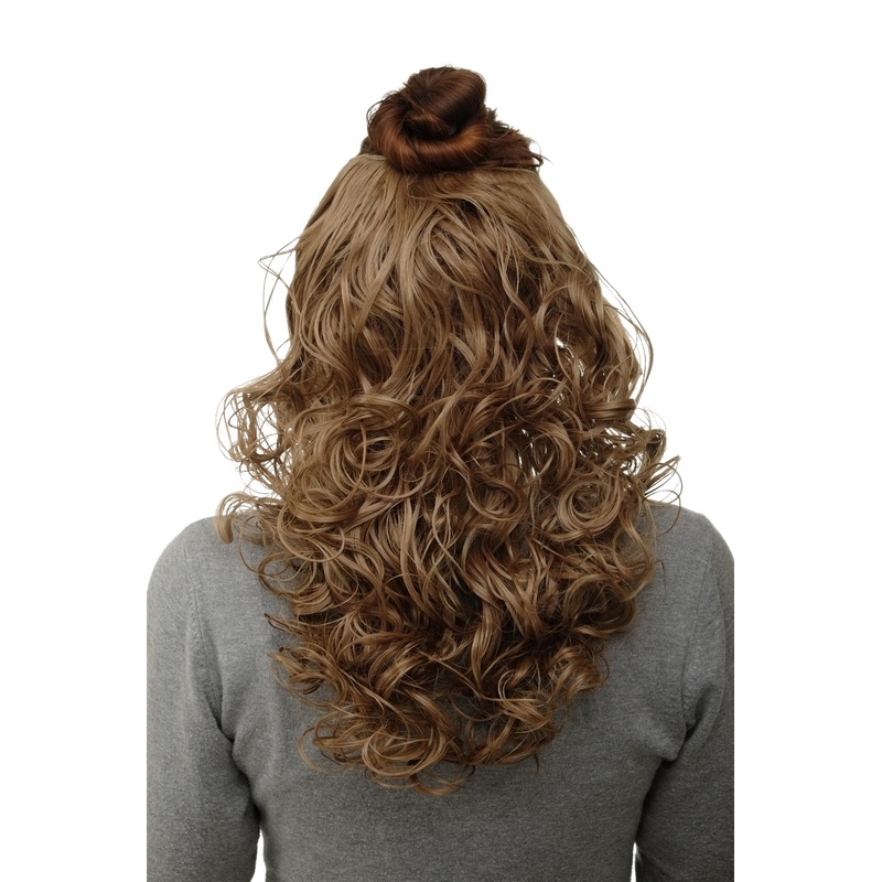 Hairpiece 7 Clips Hair Extension Half Wig Curls Honey Blonde H9312-15