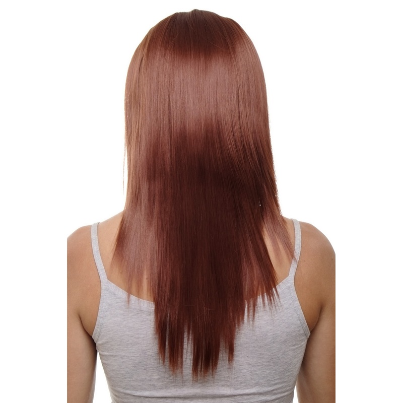 Hairpiece half wig clip-in extension 5 clip long straight dark copper red HD1401