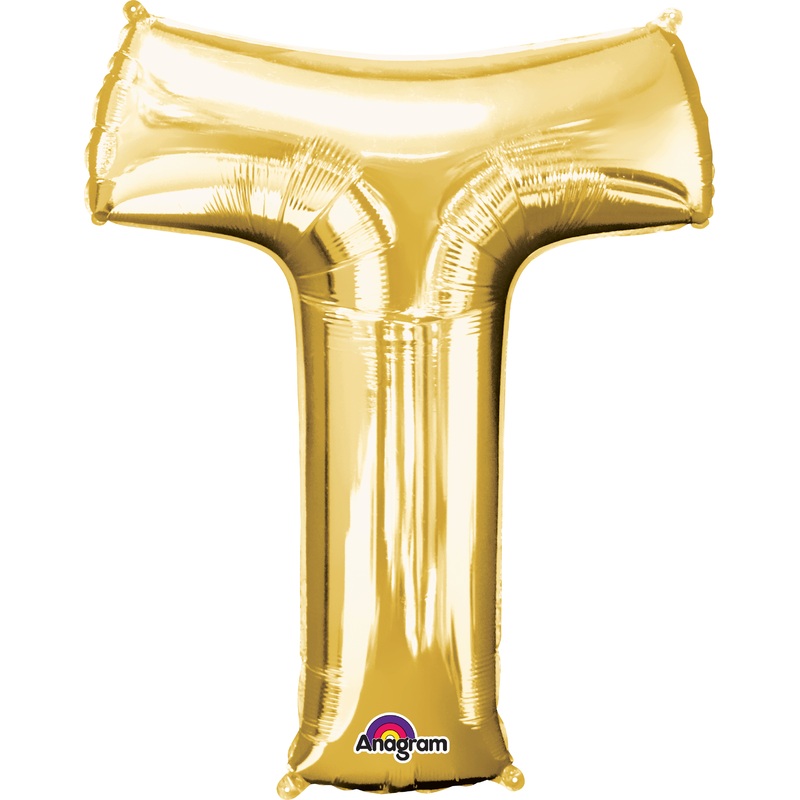 Letter foil balloon T gold 81cm