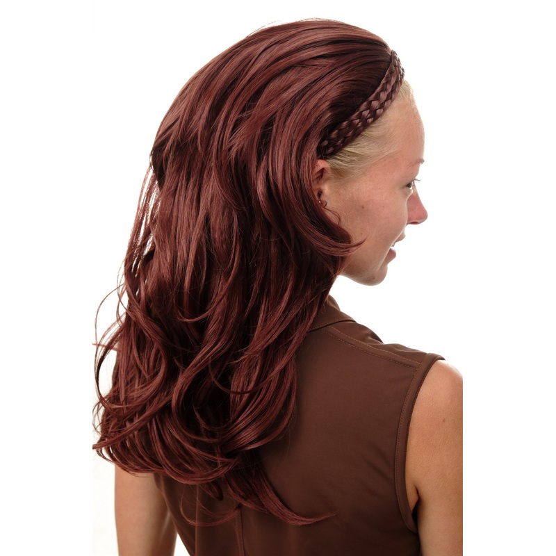 Halfwig Hairpiece Extension braided hair circlet long wavy dark auburn 90607