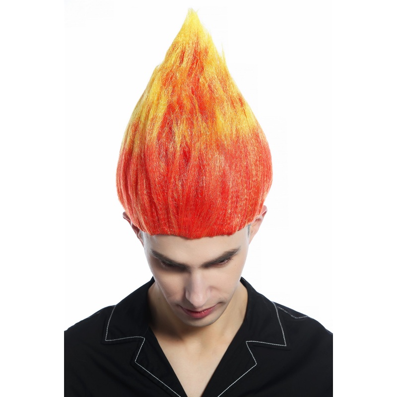 Wig teased pointy red yellow tips flower troll puck fire demon devil CW-057