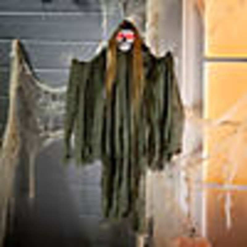 35 1/2 Light-Up Hanging Long Hair Skeleton Reaper Halloween Decoration