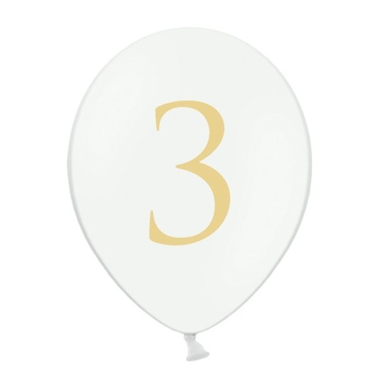 50 white balloons golden number 3