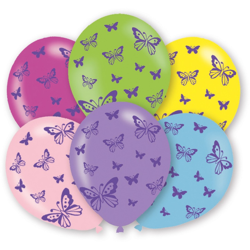 6 colorful balloons adorable butterflies