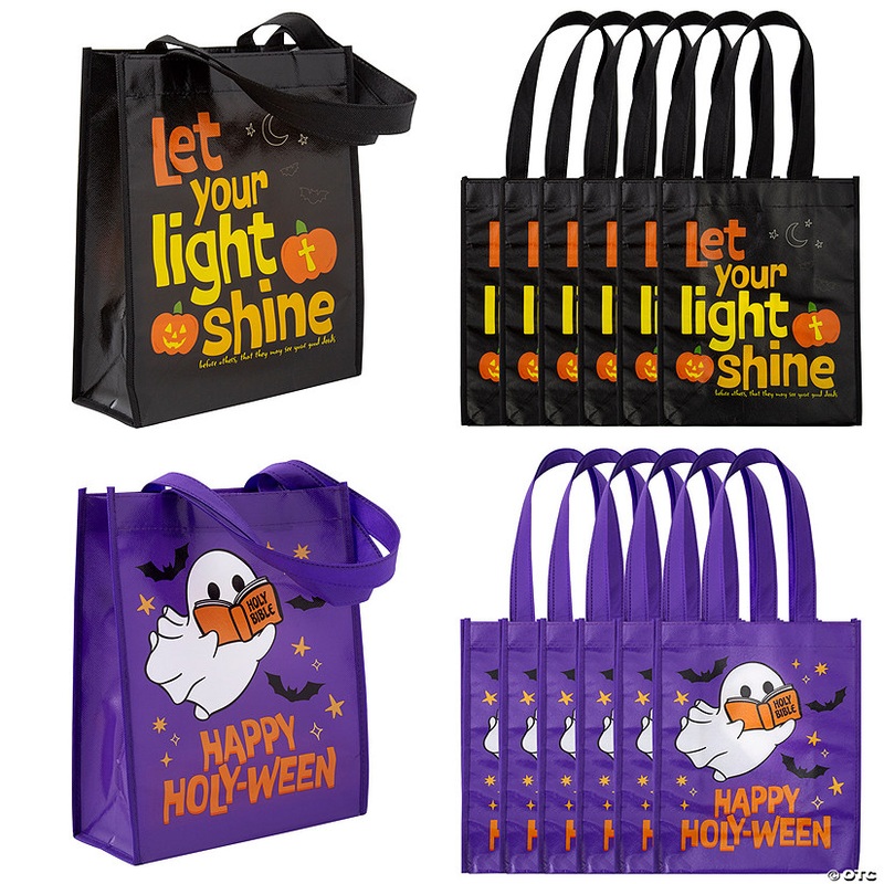 9 x 11 Medium Religious Faith Halloween Laminated Nonwoven Shopper Tote Bags – 12 Pc.