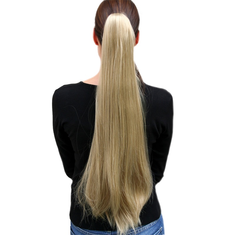 Hairpiece Ponytail Extension extremely long straight sleek ash blond T113-24