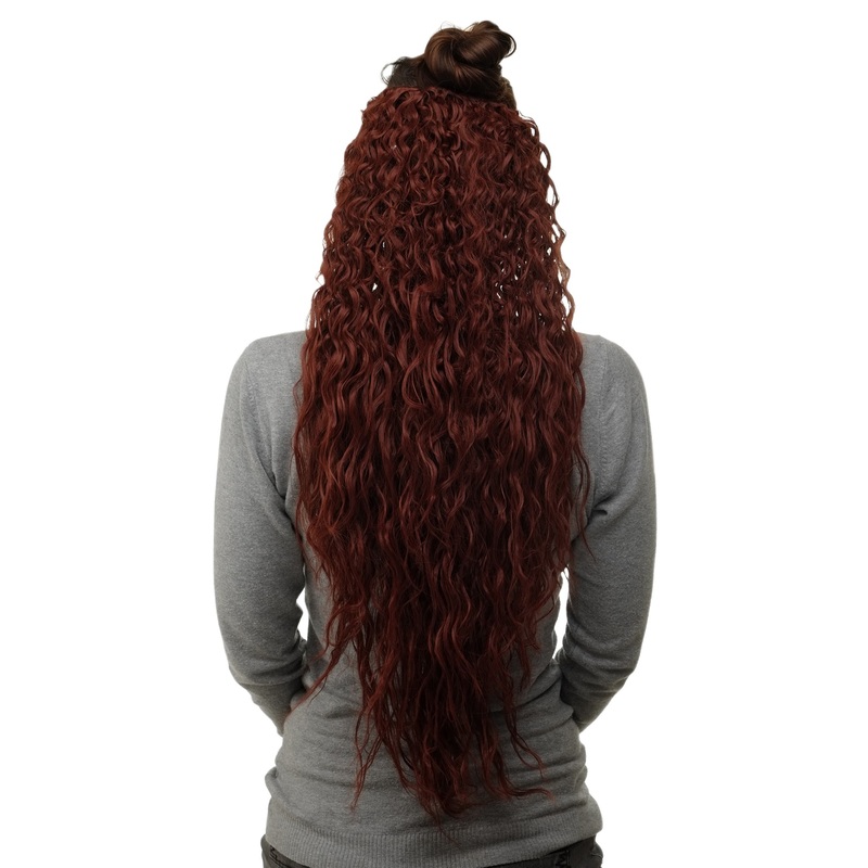 Half Wig Clip-In Extension very long curly curls oily wet-look dark red H9311