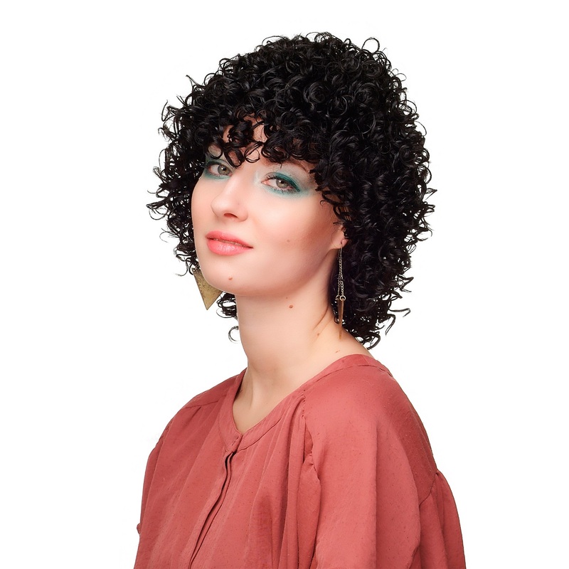 Lady Women Wig short dense Afro Caribbean style curls curly black WL-2218AB-1B