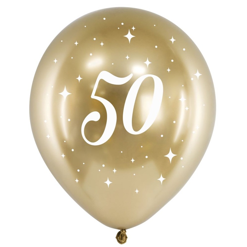 6 Glossy Gold Number 50 Balloon 30cm