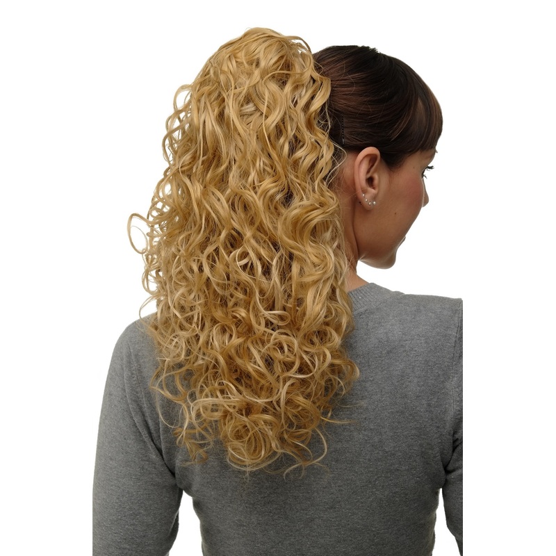 Hairpiece Ponytail combs & draw string long curls curled mixed blond NC002-611B