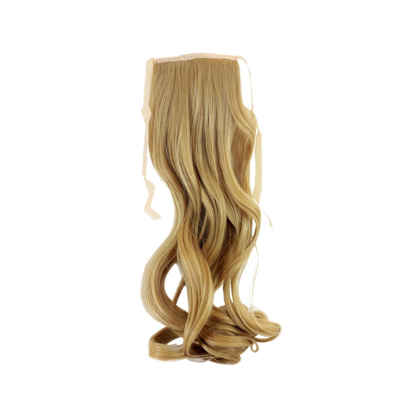 Hairpiece slim Ponytail Pigtail Gold Blonde Wavy Ribbon + Clip Fastening YZF-TC18-86