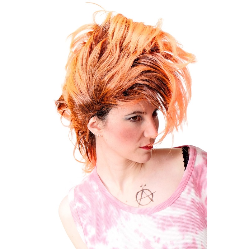 Party Wig Halloween Men Women Mohawk 80’s Wave Glam Punk Black & Orange PW0078-1