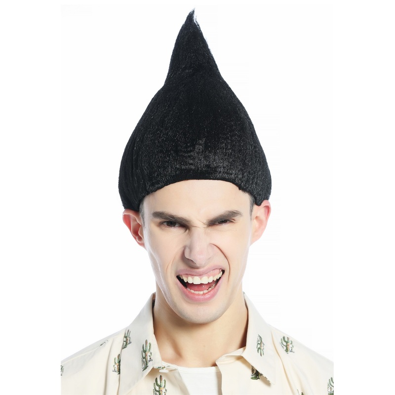 Wig Men Women teased raised pointy black closed flower bud troll puck CW-057