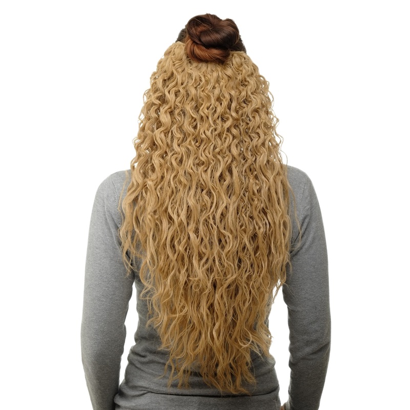 Half Wig Clip-In Extension very long curly curls oily wet-look gold blonde H9311