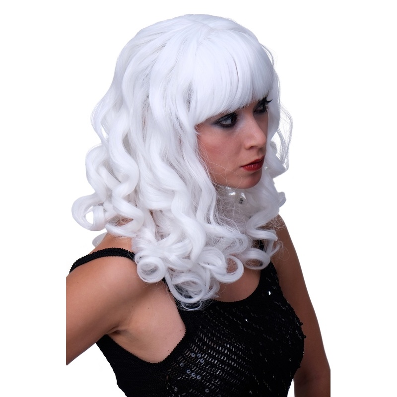 Lady Wig long white fringe slightly curled Hollywood Diva Femme Fatale LM-142