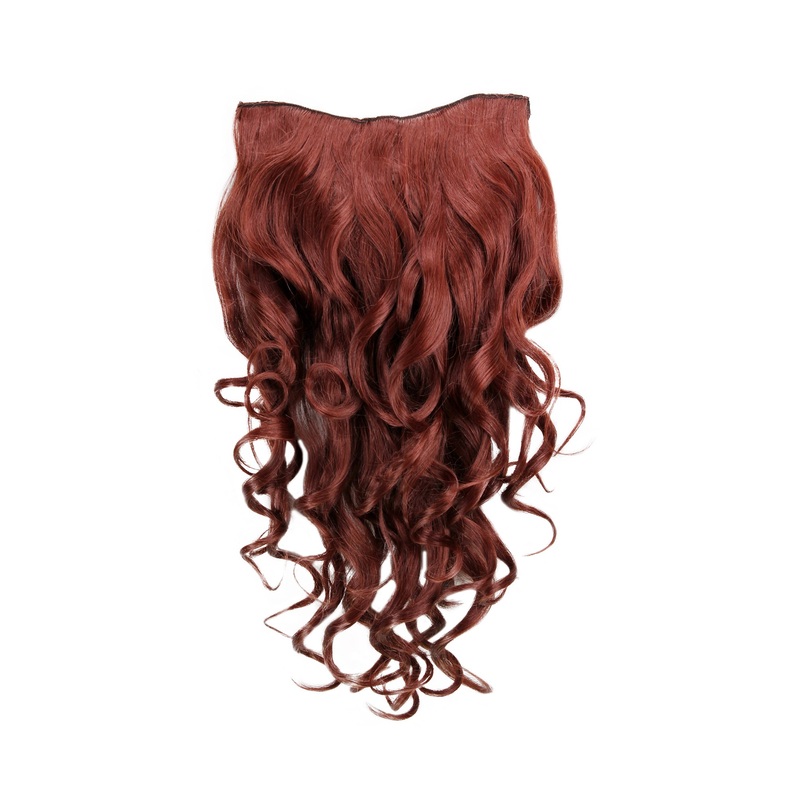 Hairpiece Halfwig 7 Clip In Extension long curls curled dark red H9503