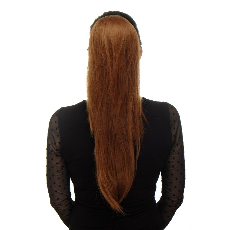 Ponytail clamp combs string straight voluminous very long copper brown WK06