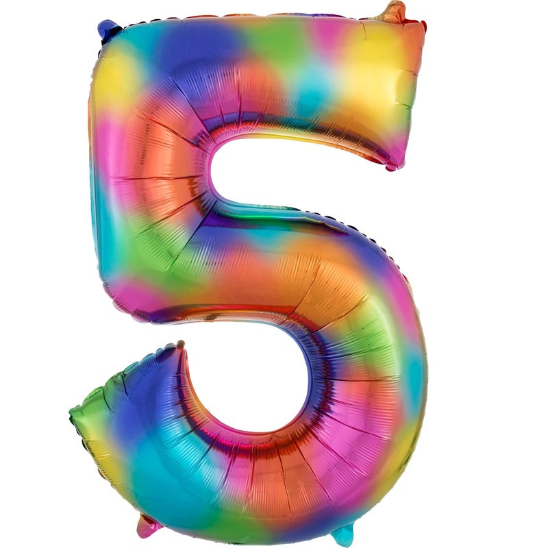 Rainbow number 5 foil balloon