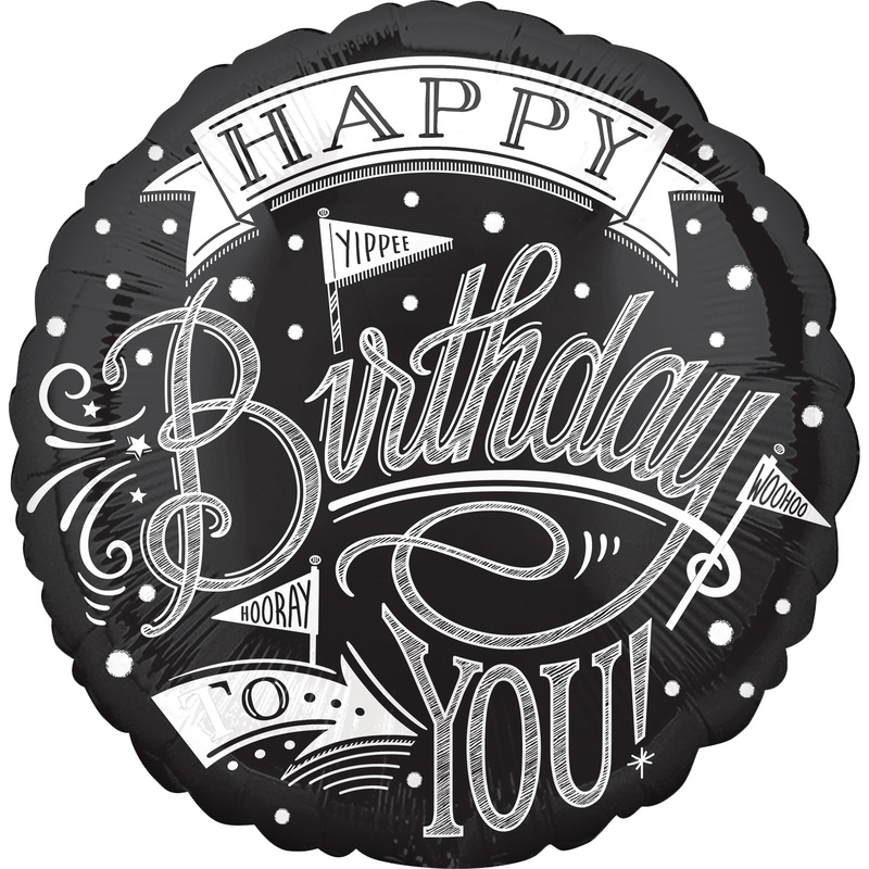 Black & White Birthday foil balloon 43cm