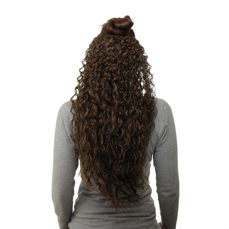 Half Wig Clip-In Extension very long curled curls oily wet-look ash brown H9311