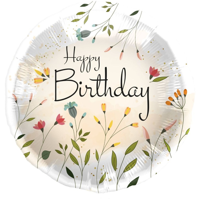 Happy Birthday foil balloon flower field 45cm