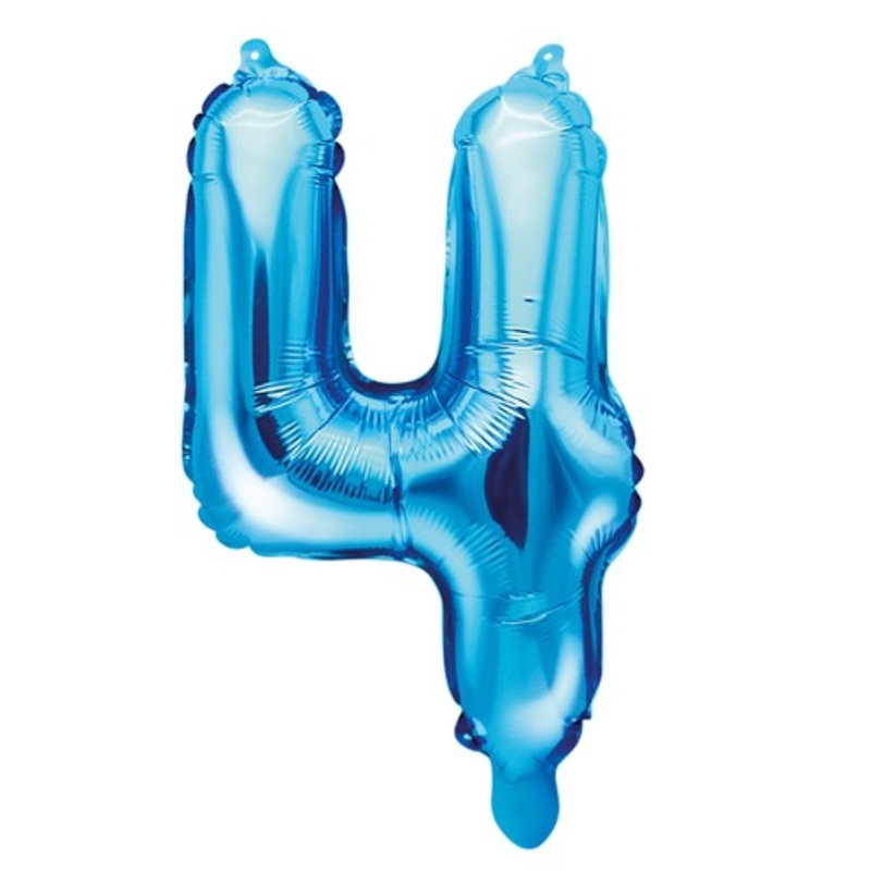 Number 4 foil balloon azure blue 35cm