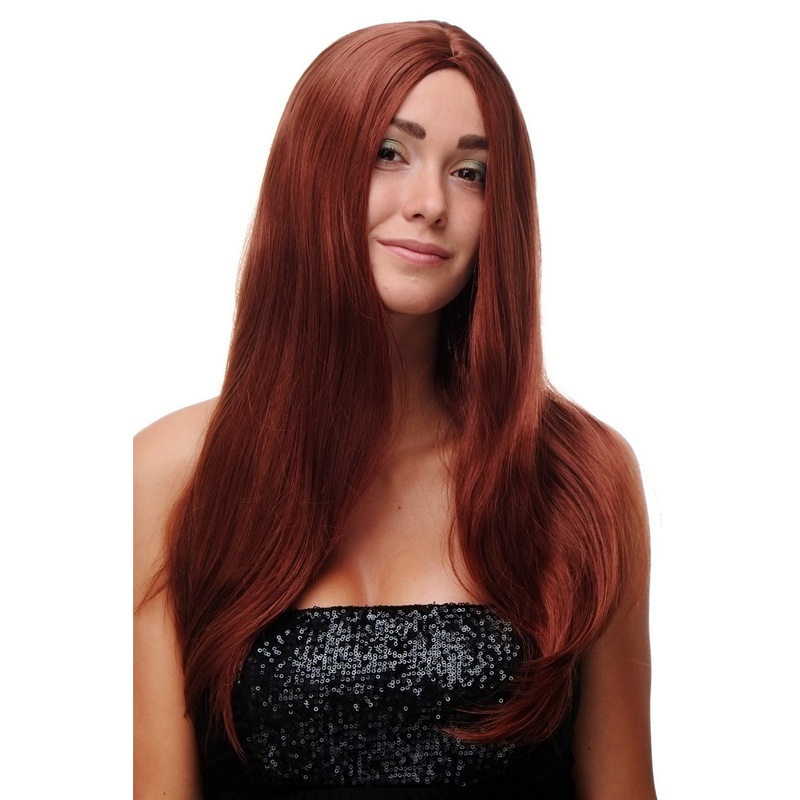 Lady wig women long straight beautiful middle parting dark copper red SA-151