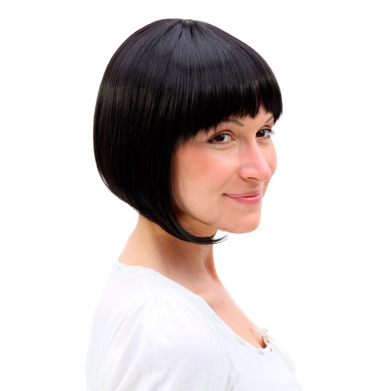 Lady women wig Bob Page 20’s 30’s fringe bangs straight short off black 1219