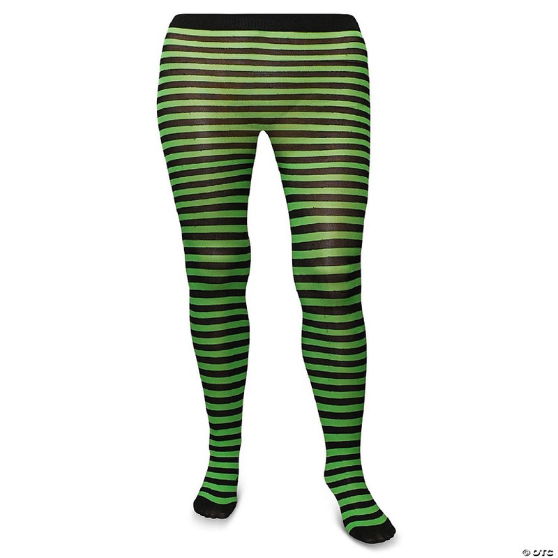 Skeleteen Black and Green Tights – Striped Nylon Stretch  Stocking Accessories for Men, Women and Teens