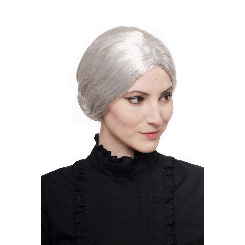 Women#s wig Halloween grey with hairbun Grandma, Gramma, Old Governess 3542