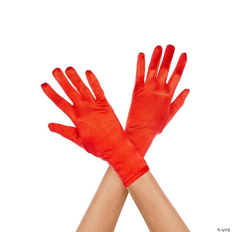 Wrist Length Satin Gloves, Red