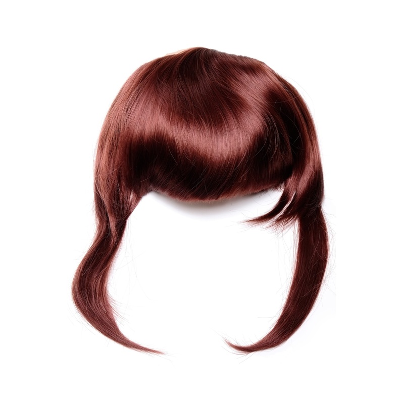 Hair Piece Clip in Bangs Fringe long framing strands dark red auburn TYQ055-35
