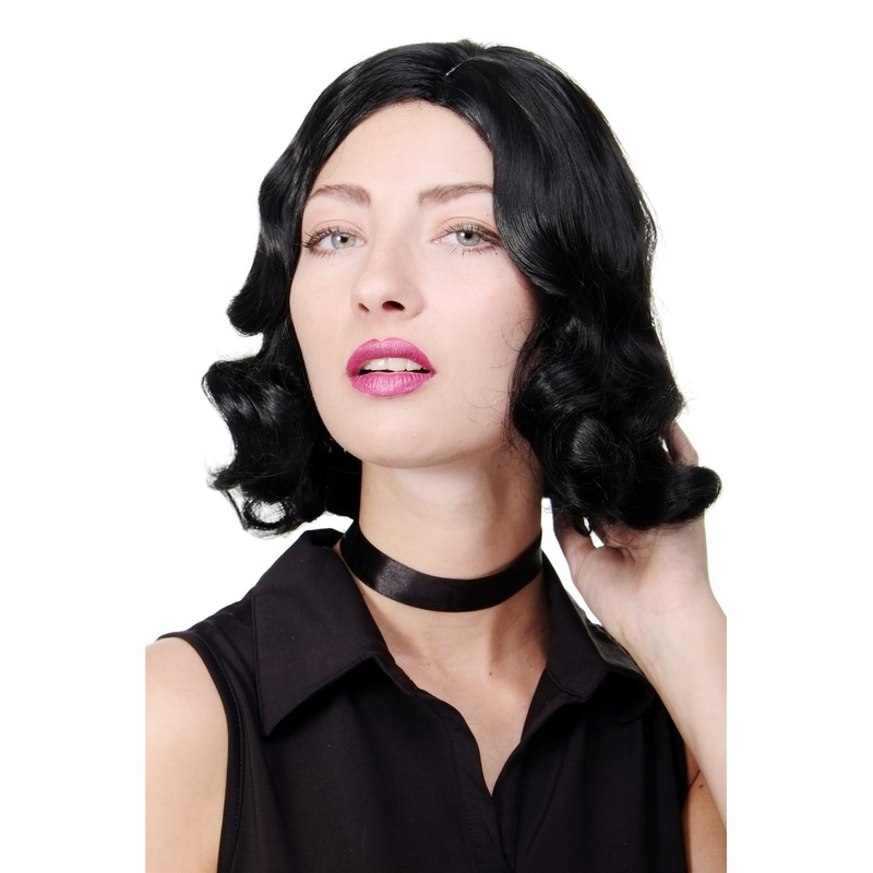 Lady Wig Bob wavy middle parting 1920’s Movie Star Diva Swing Era black GFW1726