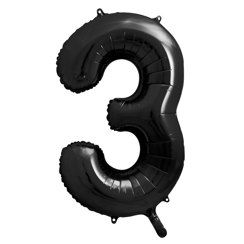 Number 3 Black Number Foil Balloon 86cm