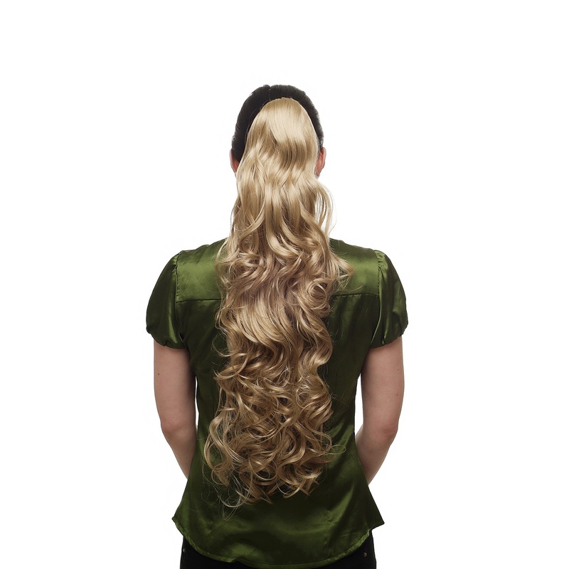 Ponytail Hairpiece Extension very long curled curls voluminous ash blonde T118-24