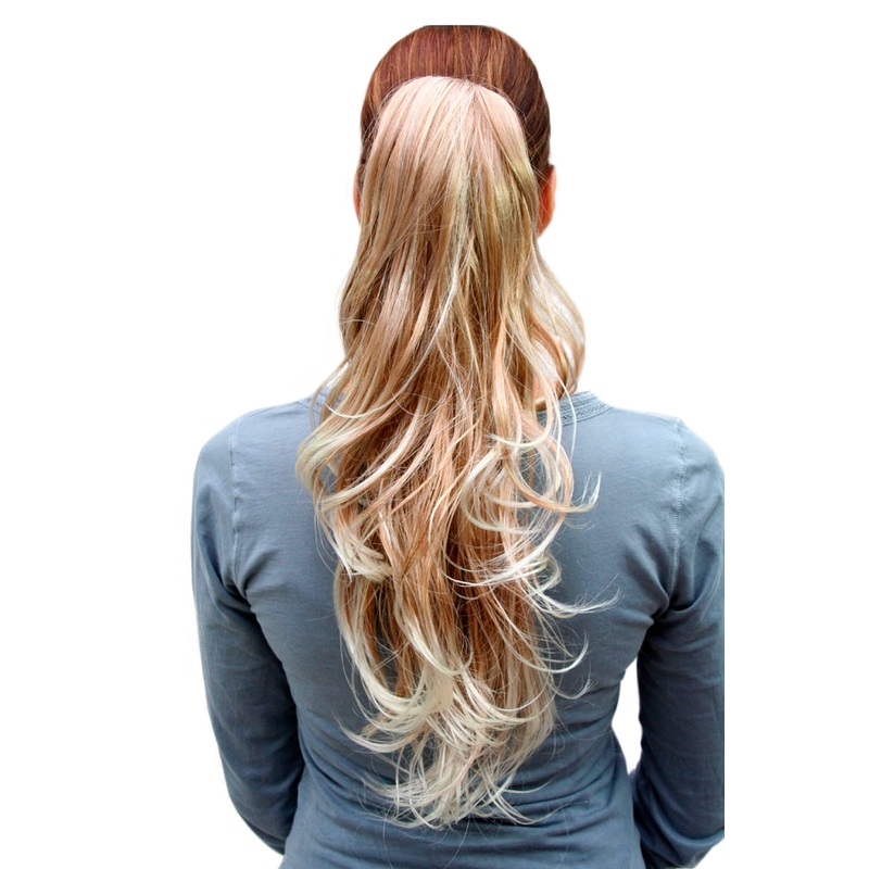 Hairpiece Ponytail long wavy blond platinum tips extension butterfly clamp T148M-27T613