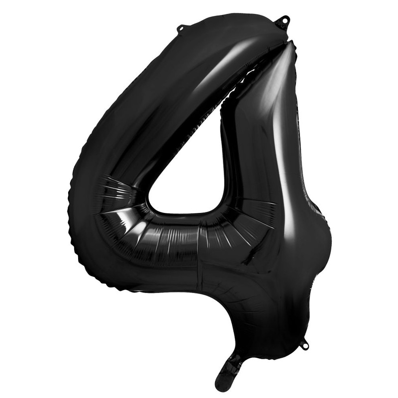 Number 4 Black Number Foil Balloon 86cm