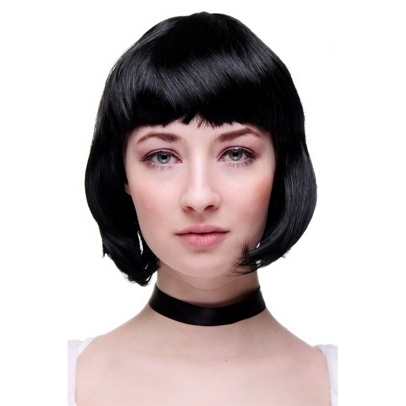 Party Halloween Disco lady women wig Bob fringe bangs short sexy black PW0114