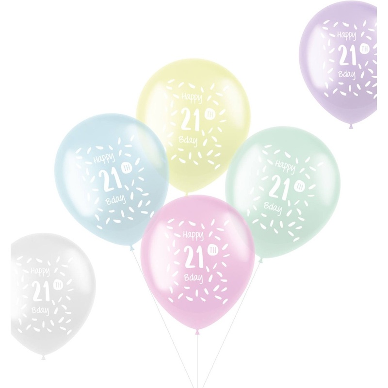 6 Happy 21st B-Day latex balloons 33cm