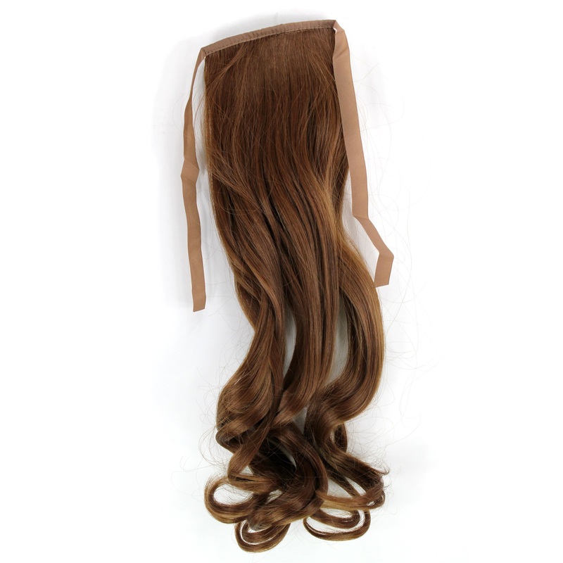 Hairpiece slim Ponytail Pigtail Medium Brown Golden Brown Wavy Ribbon + Clip Fastener YZF-TC18-12