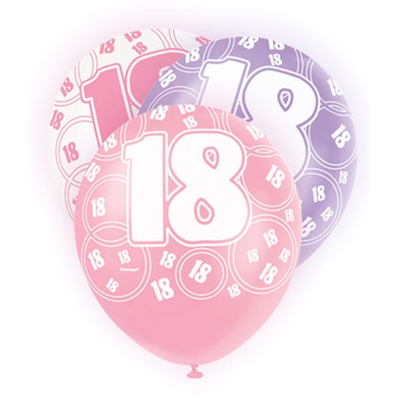 Mix of 6 18th birthday balloons pink 30cm