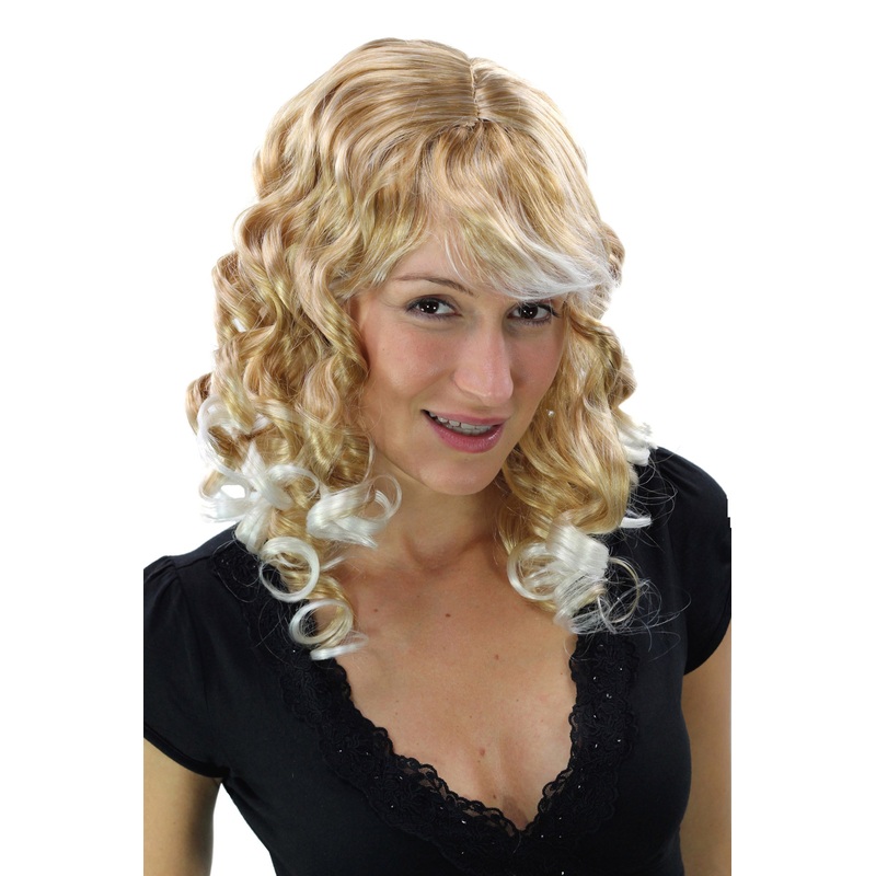 Party lady women wig long slightly curly blonde mix fringe Goldilocks LM-142