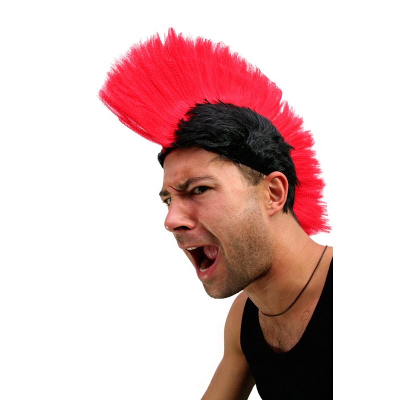 Party Wig Mohawk Punk Spartan red on black Anarchy Men Women LM-420-P103/PC13