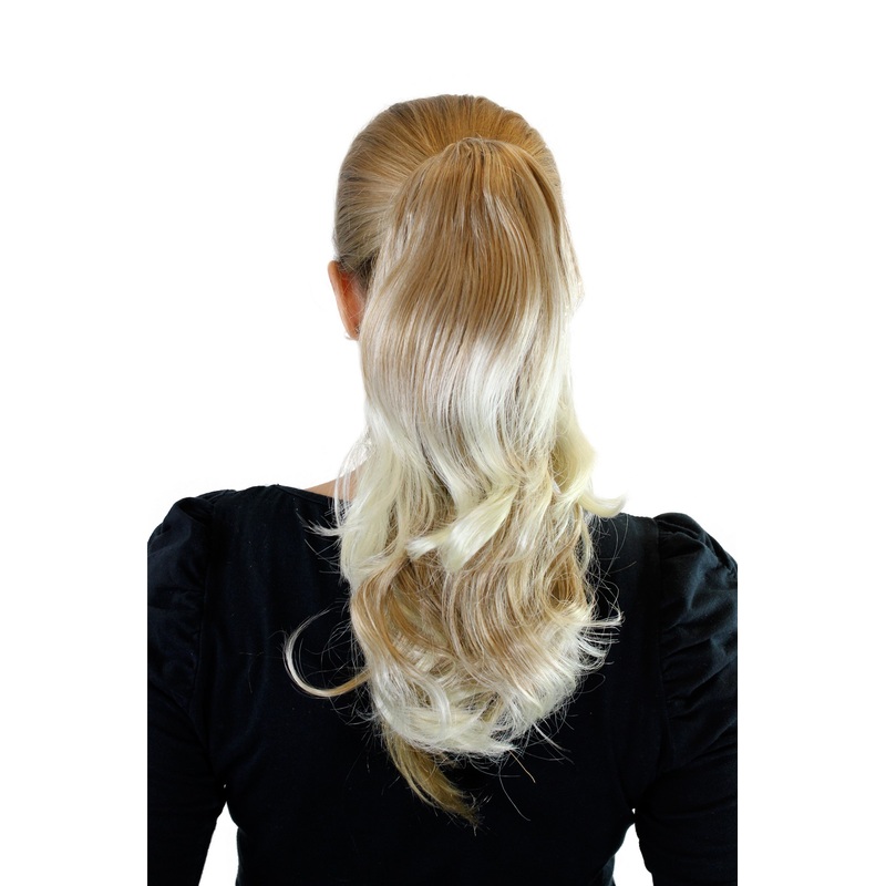 Ponytail Hairpiece extension medium long wavy blond platinum highlights JL-0065
