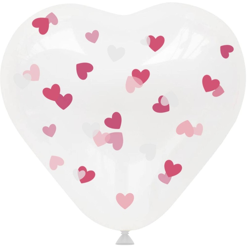 4 heart balloons with pink confetti 30cm