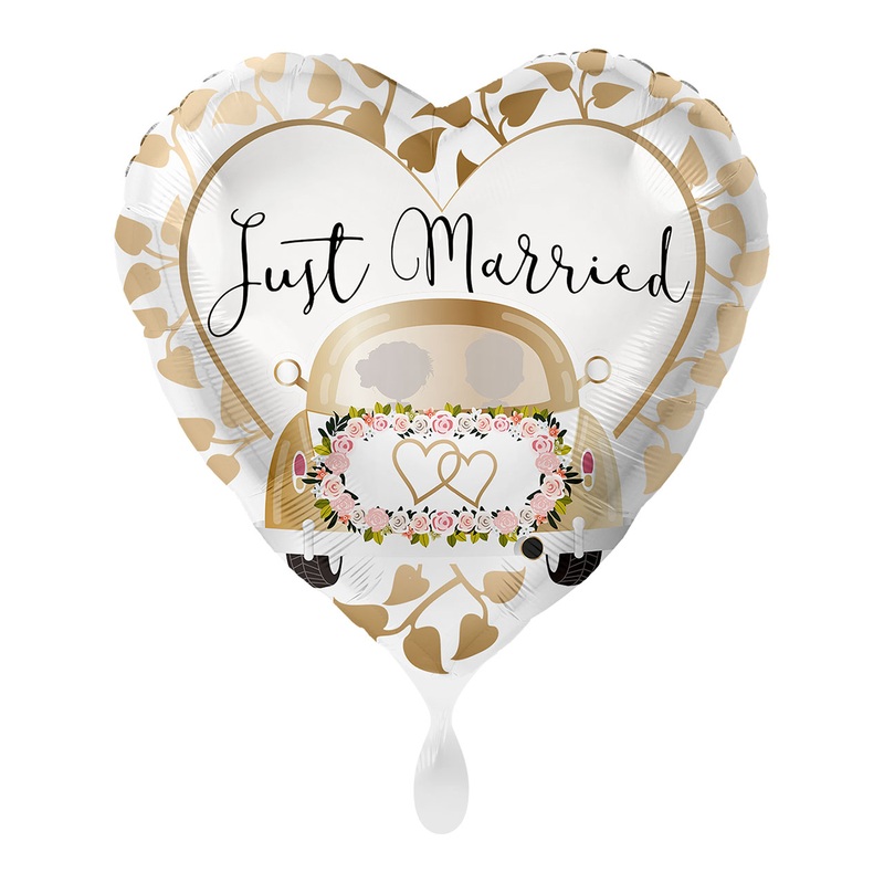 Just Married Heart Foil Balloon Car 43cm